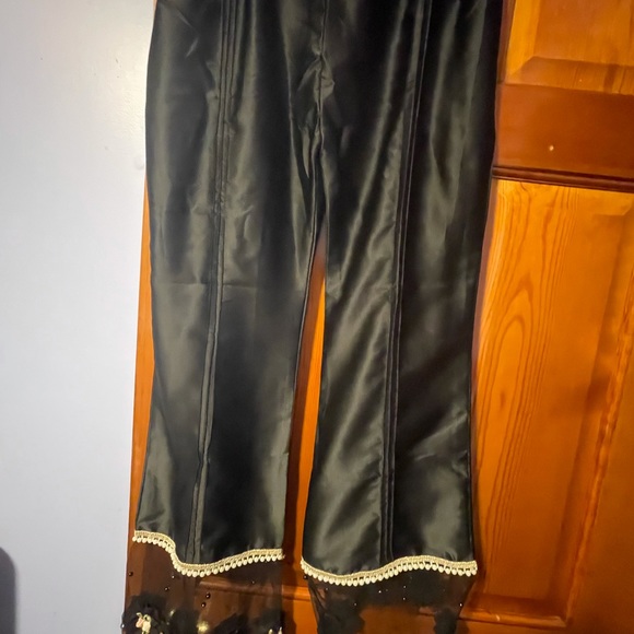 Silk embroidered pearl lace pants formal trouser Large - Picture 2 of 11